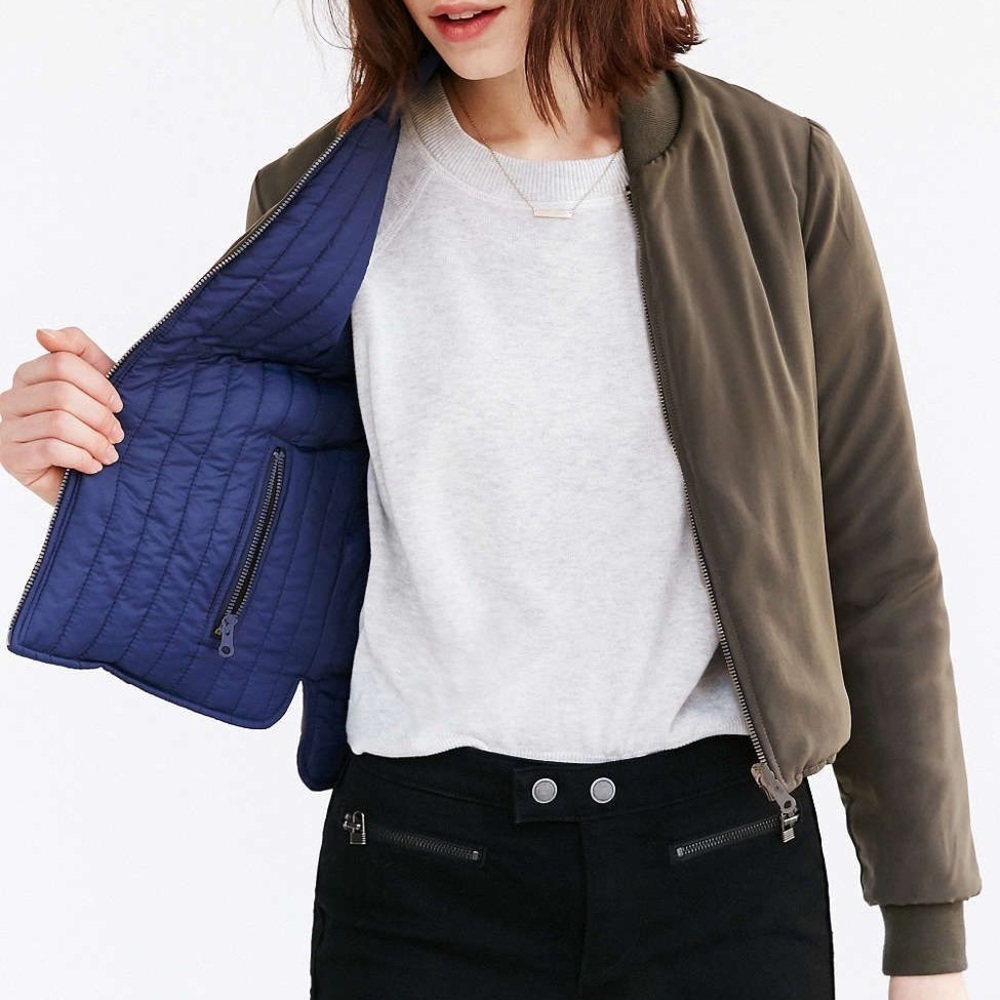 UO Without Walls Green Blue Reversible City Bomber